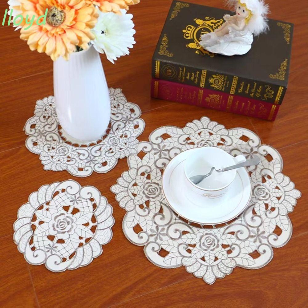 Tấm Lót Bàn Ăn Hình Chữ Nhật Thêu Ren Thủ Công Tinh Tế