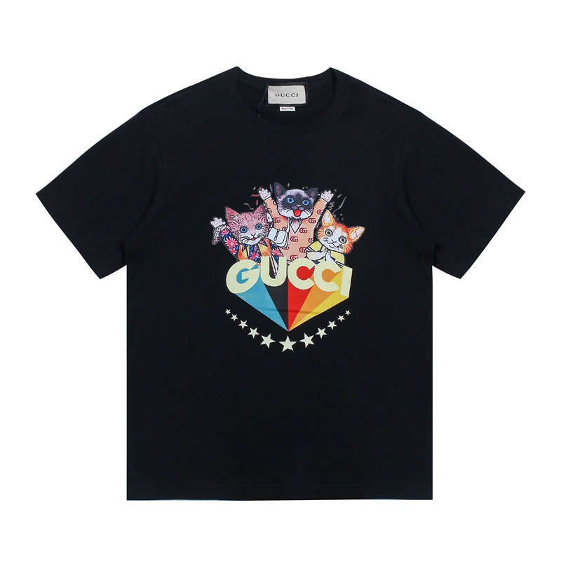 Áo Thun Ngắn Tay In Hình Mèo Màu Cầu Vồng Thời Trang