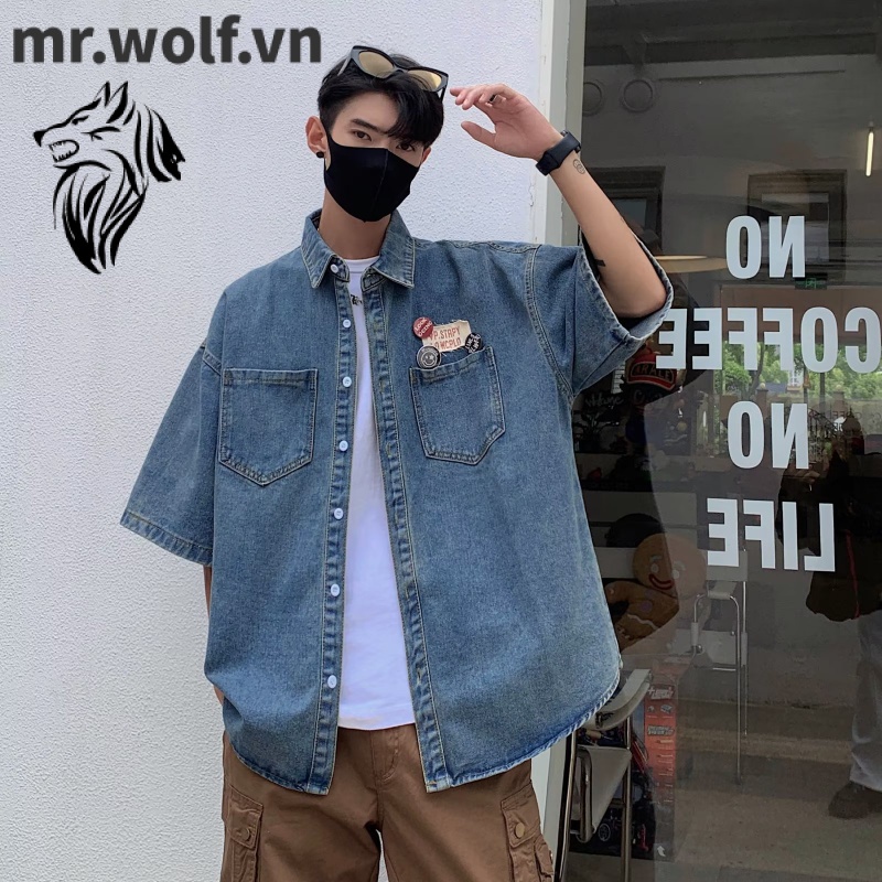 Áo Sơ Mi Denim Tay Ngắn Dáng Rộng Thời Trang Mùa Hè Cho Nam Giới