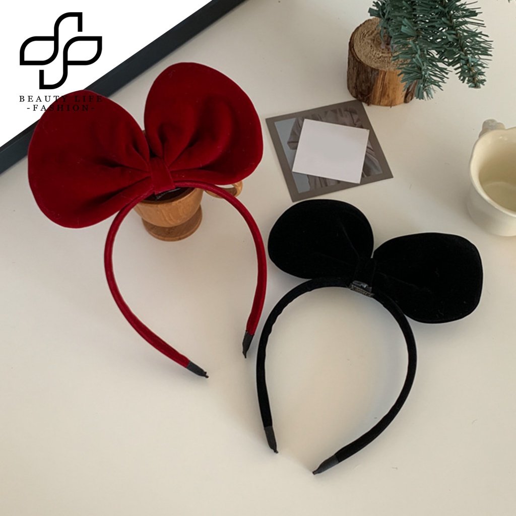 Băng Đô Tai Chuột Màu Trơn Co Giãn Mềm Mại Chống Trượt Điều Chỉnh Được Phong Cách Vintage Dành Cho Trang Trí Năm Mới