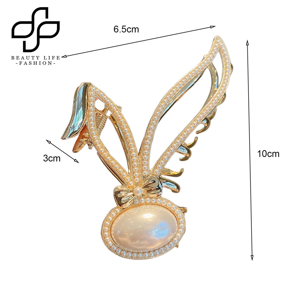 Kẹp Tóc Càng Cua Lớn Đính Đá &amp; Ngọc Trai Giả Hình Tai Thỏ