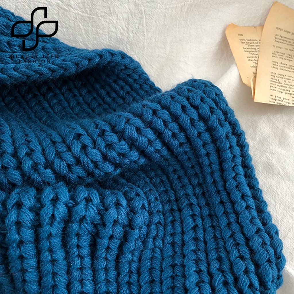 Khăn Choàng Dài Dệt Kim Dày Dặn Mềm Mại Màu Trơn Giữ Ấm Thoải Mái Thời Trang Thu Đông Cho Nữ