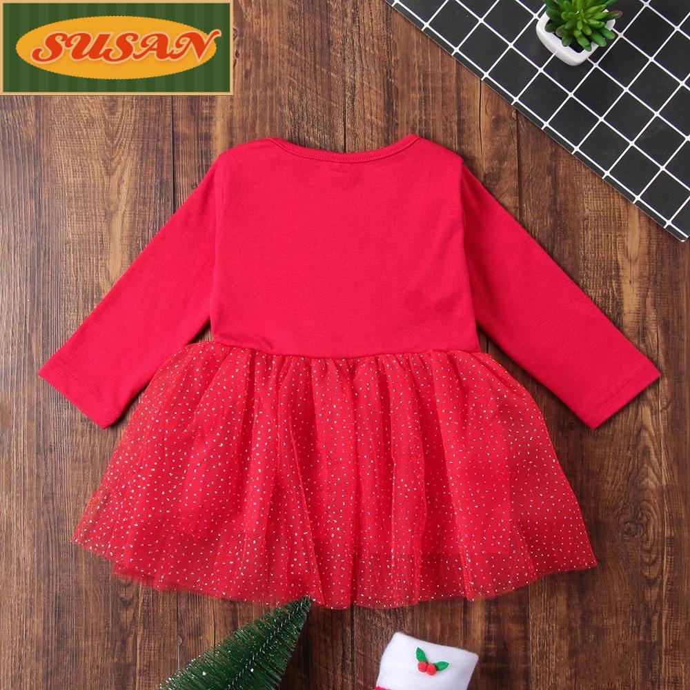 Đầm Tay Dài Bằng Vải Cotton Pha Phối Ren Họa Tiết Tuần Lộc Giáng Sinh Cho Bé Gái