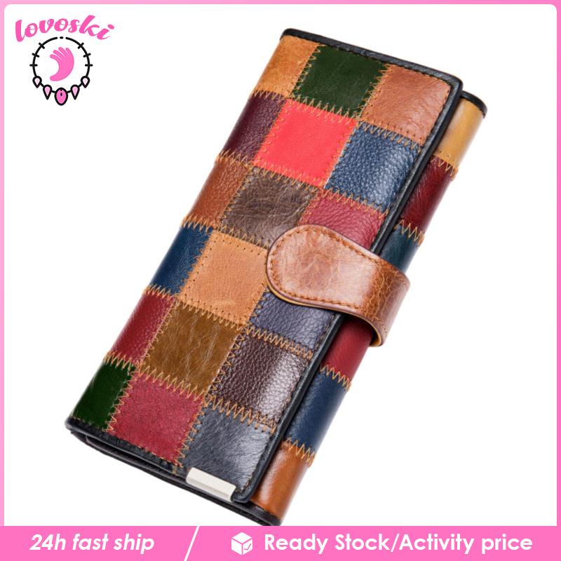 [Lovoski] Ví Da Cầm Tay Dáng Dài Cỡ Lớn Phối Màu Thời Trang Cho Nữ