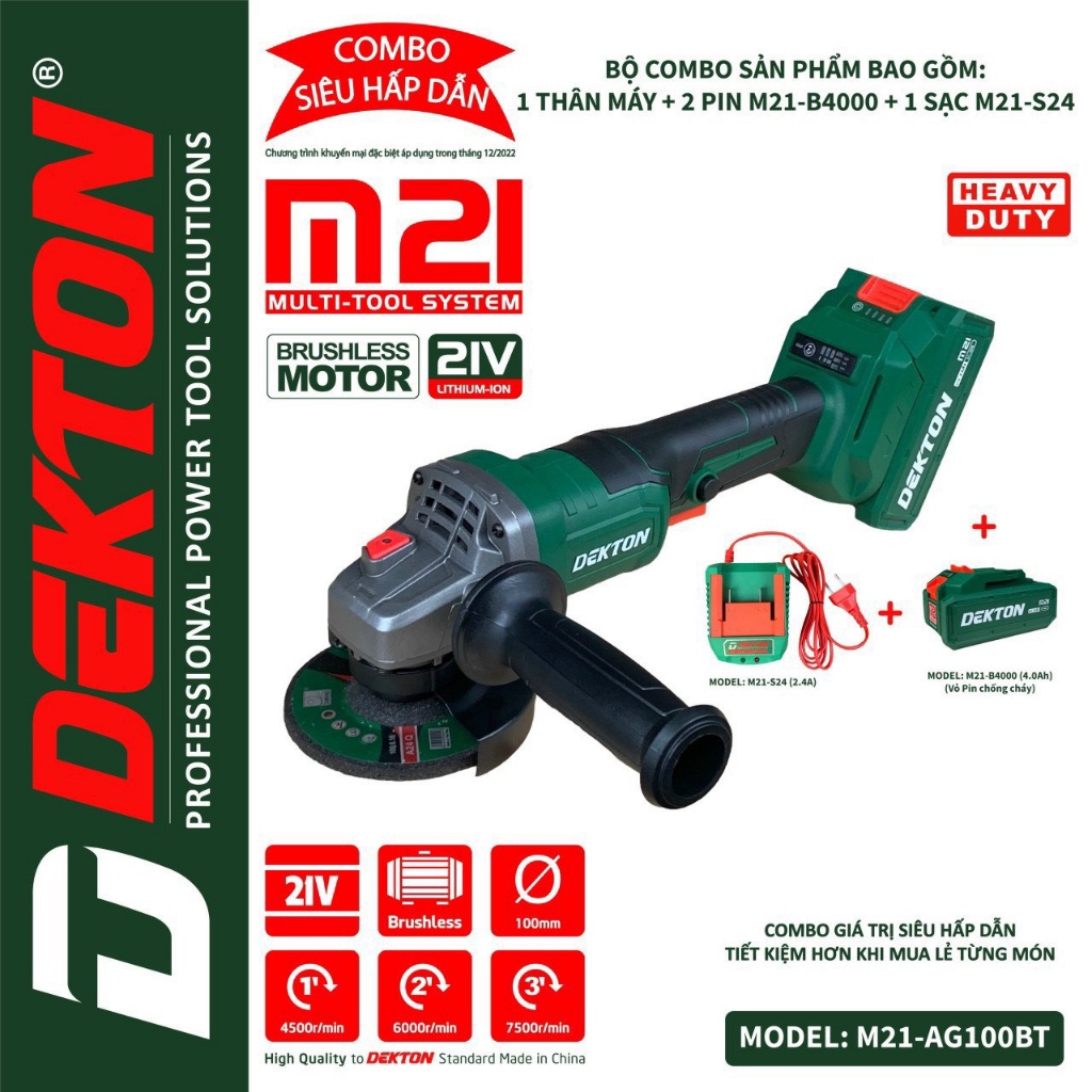 Máy Mài Dùng Pin - Công Tắc Bóp - Dekton M21- AG100B /Chân Pin Phổ Thông MKT STORE thiết bị
