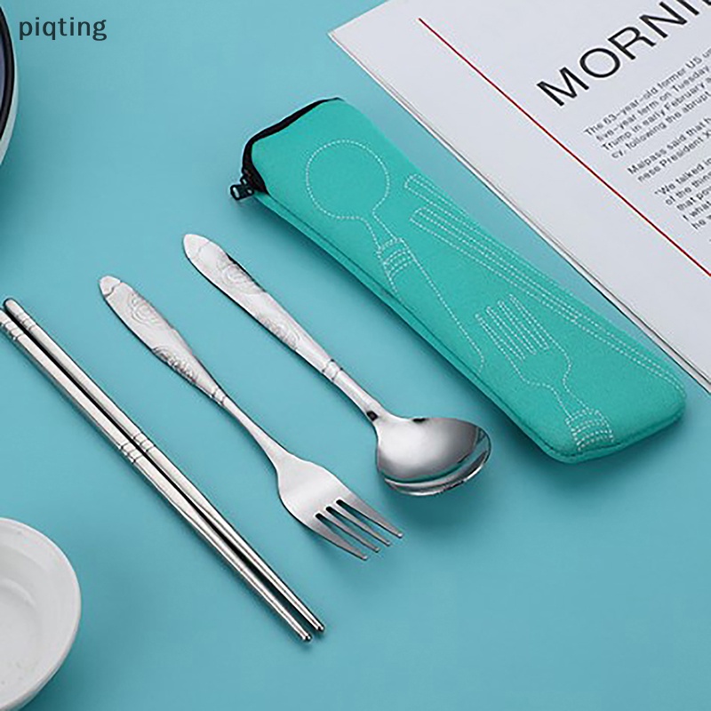 Bộ Dụng Cụ Ăn Uống Bằng Thép Không Gỉ In Họa Tiết Chữ s Tiện Dụng Mang Theo Du Lịch Cắm Trại