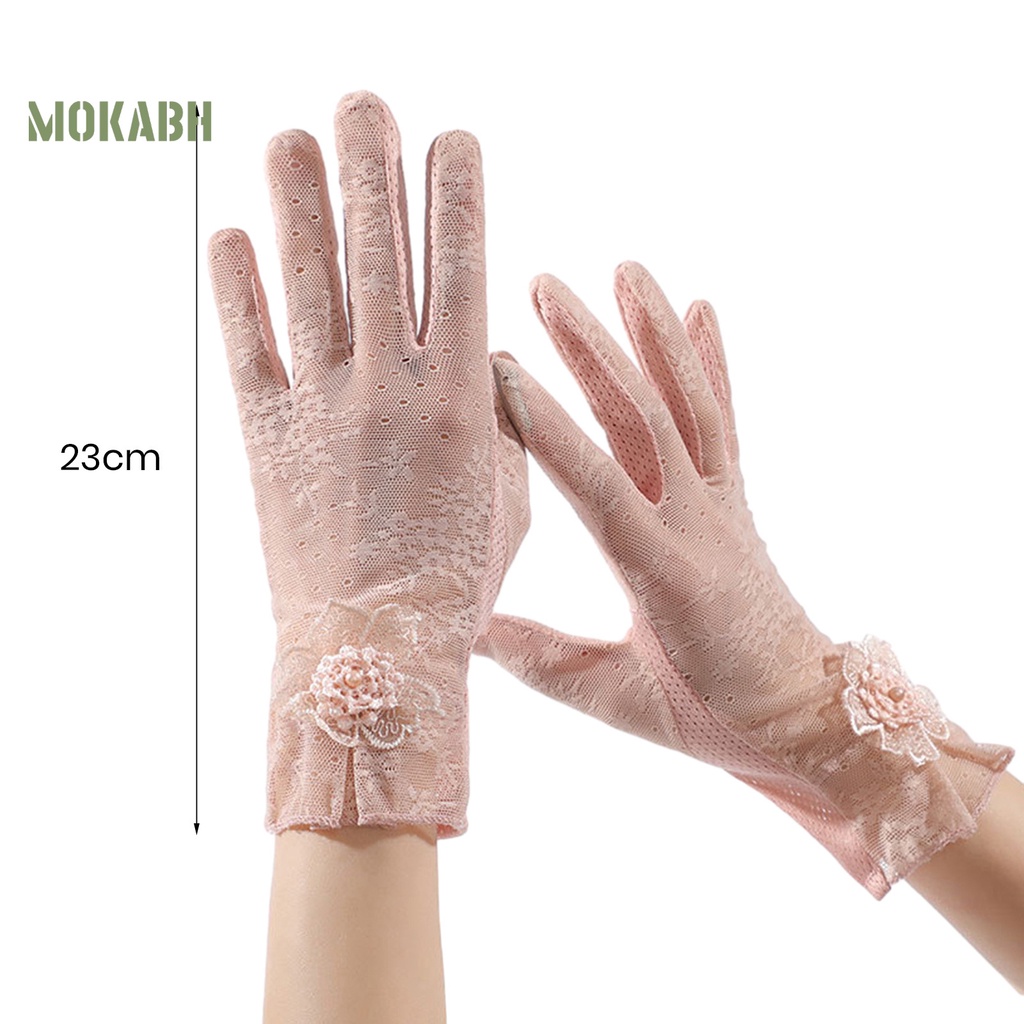 1 Đôi Găng Tay Chống Nắng Bằng Lụa Lạnh Phối Ren Có Thể Chạm Màn Hình Cảm Ứng
