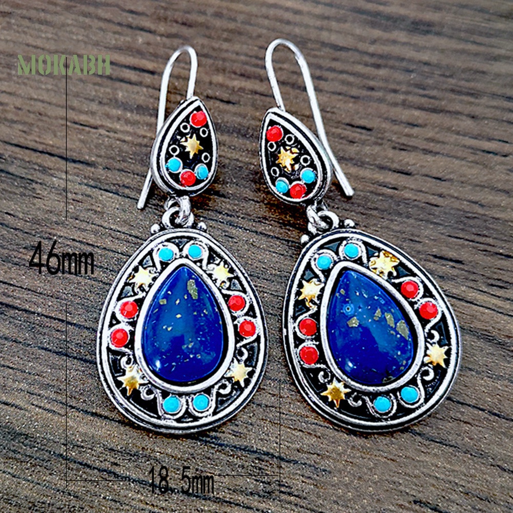 [Mok Abh] Bông Tai Hình Giọt Nước Có Đính Đá Giả Phong Cách Vintage