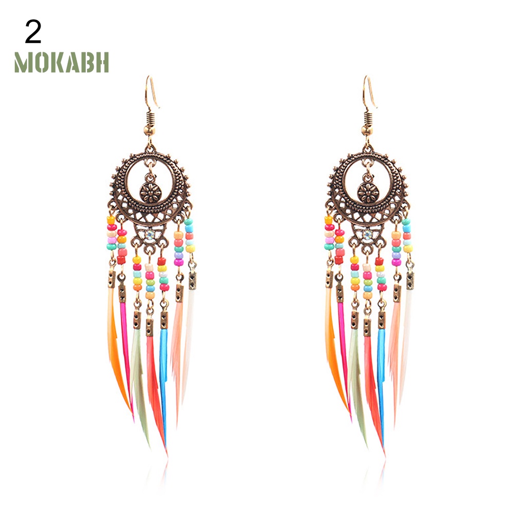 [Mok Abh] Bông Tai Theo Phong Cách Bohemian Retro Hình Lông Vũ