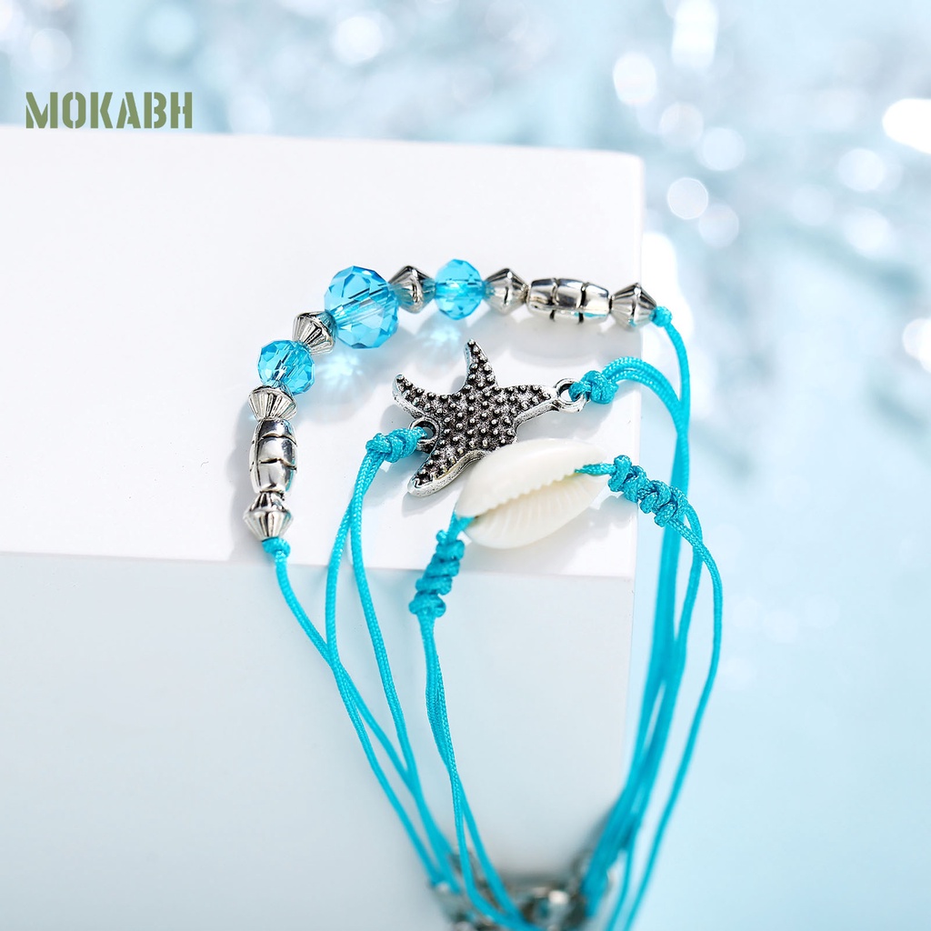 [Mok Abh] 2 / 3 Lắc Chân Nhiều Lớp Đính Hạt Và Vỏ Sò Phong Cách Retro