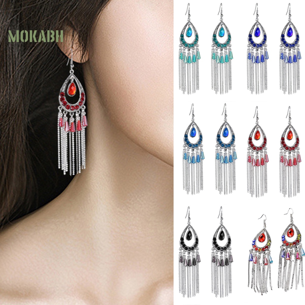 1 Cặp Bông Tai Hình Giọt Nước Đính Đá Kiểu Dáng Vintage Thời Trang