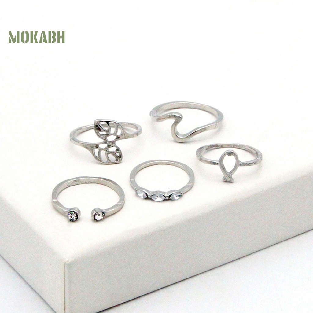 20 Nhẫn Đeo Khớp Ngón Tay Họa Tiết Hình Con Voi Và Lá Có Đính Đá Theo Phong Cách Bohemia Hợp Thời Trang