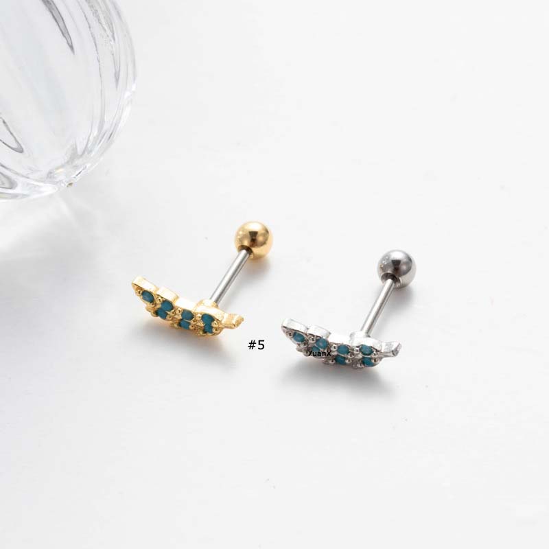 1 Khuyên Xỏ Sụn Tai Bằng Thép Không Gỉ Đính Đá Nhân Tạo Hình Ngôi Sao / Trái Tim 20Gauge Blu Ea