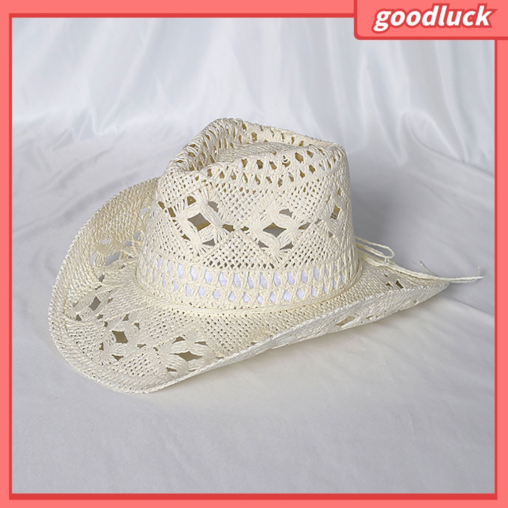 [GLO] Mũ Cao Bồi Jazz Bện Dây Mỏng Viền Rỗng Màu Trơn Trang Trí Tóc Phong Cách Cao Bồi Vintage Cho Nam Và Nữ