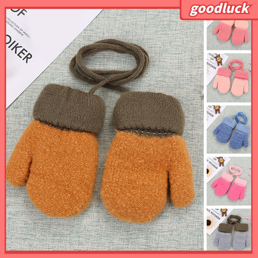 1 Đôi Găng Tay Len Lót Lông Cừu Dày Hai Lớp Màu Sắc Chống Thất Lạc Cho Bé
