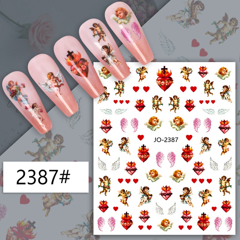 Nhãn Dán Móng Tay Nghệ Thuật Họa Tiết Cánh Thiên Thần Cupid Phong Cách INS Retro Dành Cho Nữ DIY