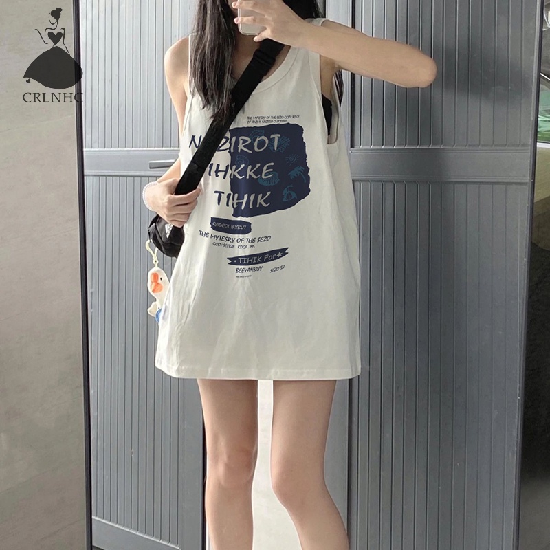Áo Sát Nách Cổ Tròn Dáng Rộng In Họa Tiết Kiểu Retro Mỹ Thời Trang Mùa Hè Cho Bạn Gái