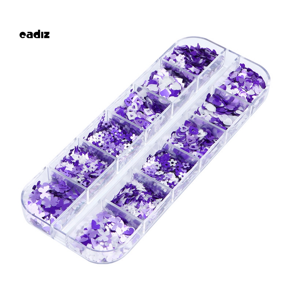 Hộp 12 Ngăn Đựng Phụ Kiện Trang Trí Móng Nghệ Thuật Hình Hoa Đào Màu Tím Xinh Xắn
