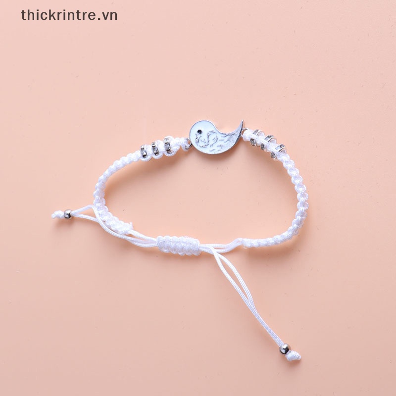 Set 2 Vòng Tay Tình Bạn Màu Trắng Đen Họa Tiết Rồng Âm Dương