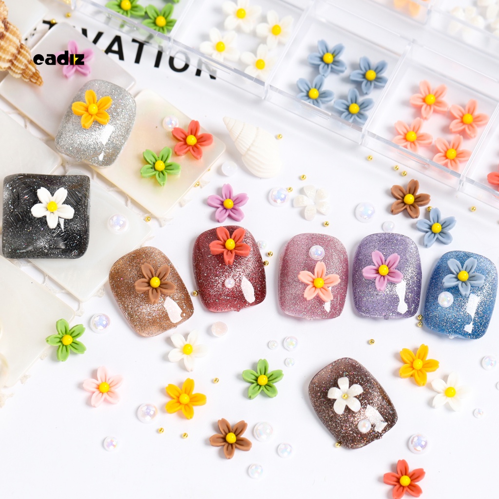 1 Hộp Hạt Charm Hình Hoa 3D Bằng Nhựa Resin Chống Nước Trang Trí Móng Tay