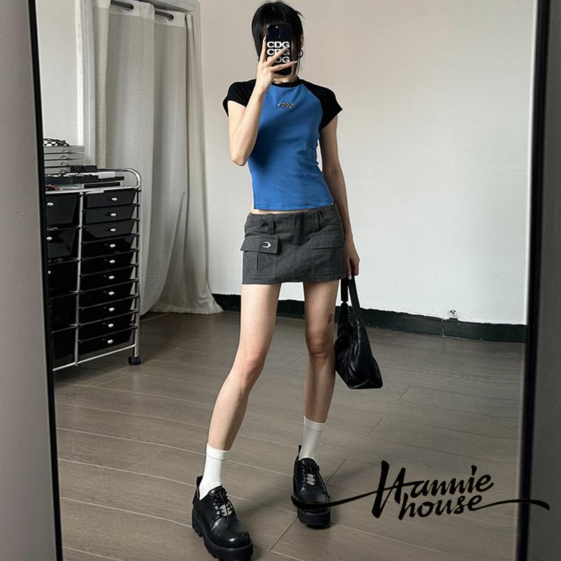 Áo Thun Tay Ngắn Cổ Tròn Màu Sắc Tương Phản Thời Trang Cho Nữ