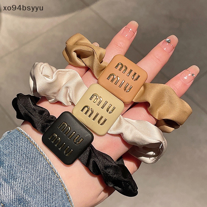 Dây Buộc Tóc xo94bsyyu Bằng Cao Su Lụa Mềm Co Giãn Màu Trơn In Chữ Phong Cách Retro