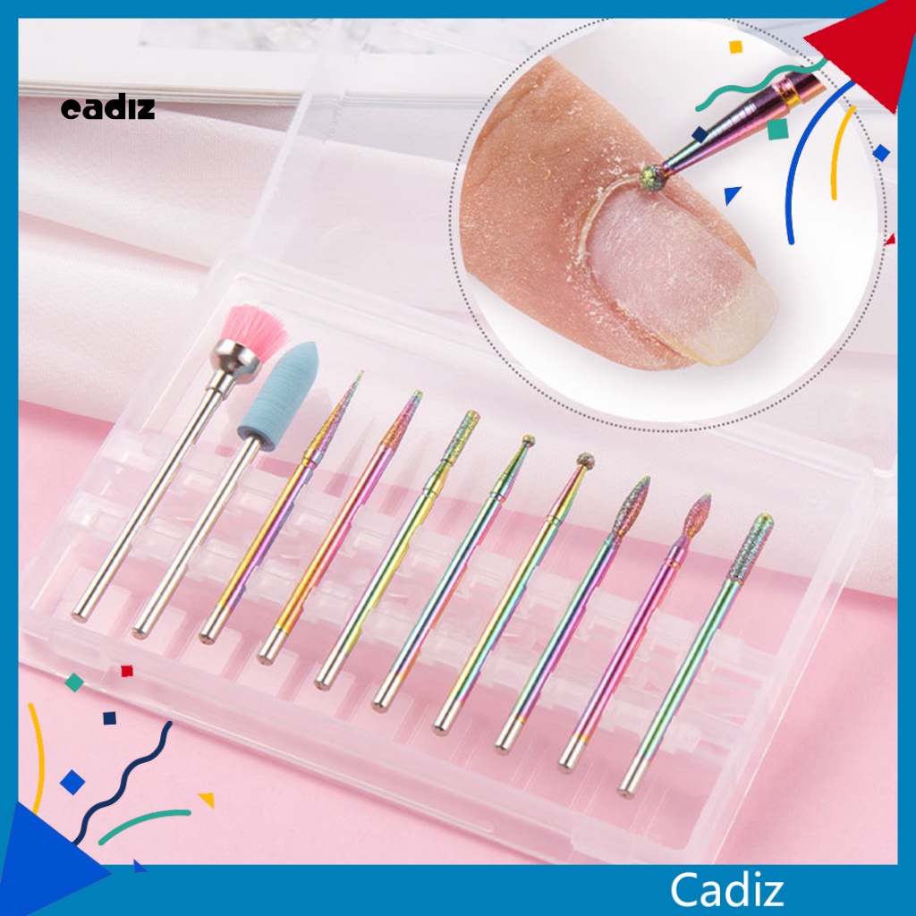 Hộp 10 Mũi Khoan Đánh Bóng Móng Tay Độ Bền Cao Thông Dụng Cho Nữ