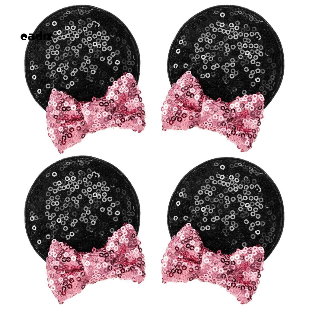 1 Cặp Kẹp Tóc Tai Chuột Giả Bằng Da Đính Sequin Lấp Lánh Dễ Thương Cho Bé Gái