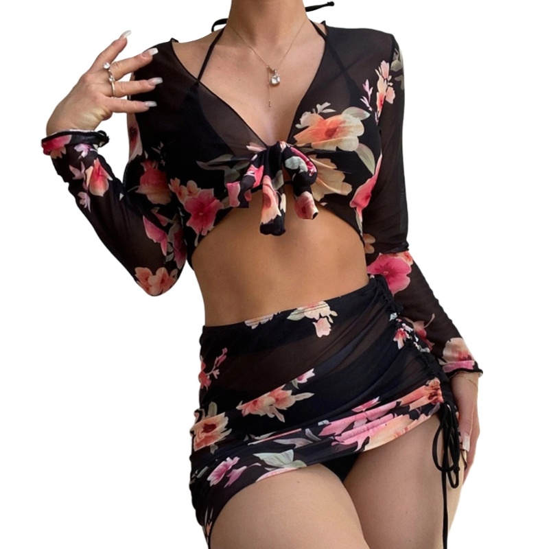 Bộ Đồ Bơi Bikini 4 Mảnh Họa Tiết Hoa Thời Trang Quyến Rũ Cho Nữ