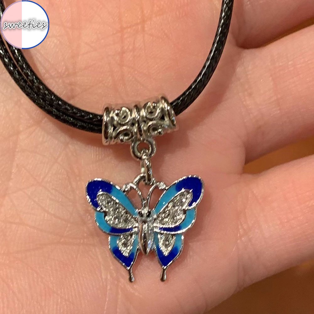 Vòng cổ Da Mặt Hình Bướm Rỗng Màu Xanh Dương Phong Cách Cổ Điển Thời Trang Cho Nữ Y2K