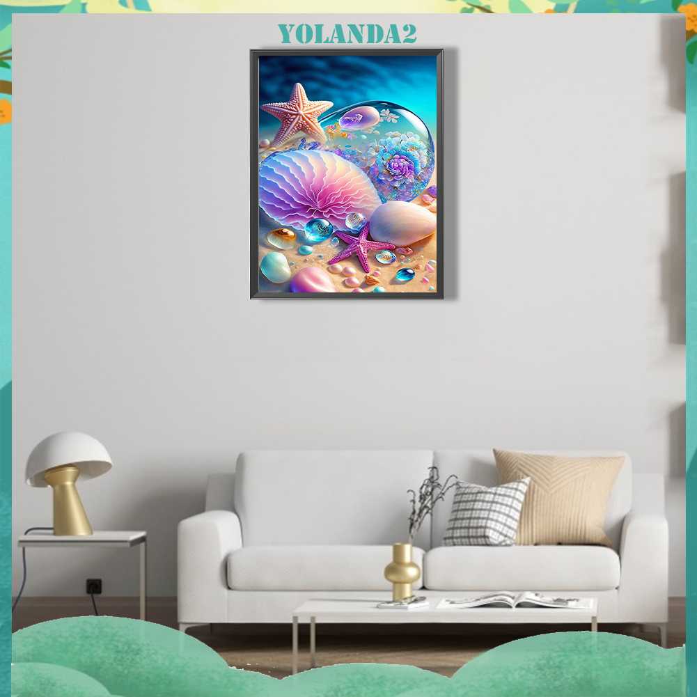 Tranh Đính Đá Kim Cương Toàn Bộ 5D DIY Hình Vẽ Sao Biển Vỏ Sò