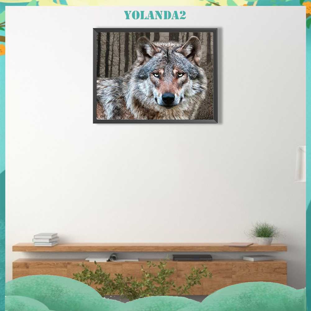 Tranh Đính Đá Kim Cương Toàn Bộ 5D DIY Hình Vẽ Sói Trang Trí Nhà Cửa