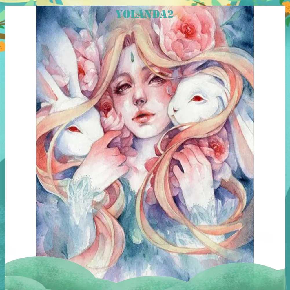 Tranh Đính Đá Kim Cương Toàn Bộ 5D DIY Hình Vẽ Cô Gái Và Thỏ