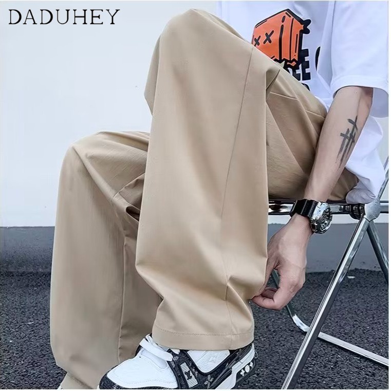 DaDuHey Men's Summer Thin Fashion Loose Straight Pants 2023 Hong Kong Style Trendy All-Match Draping Casual Pants