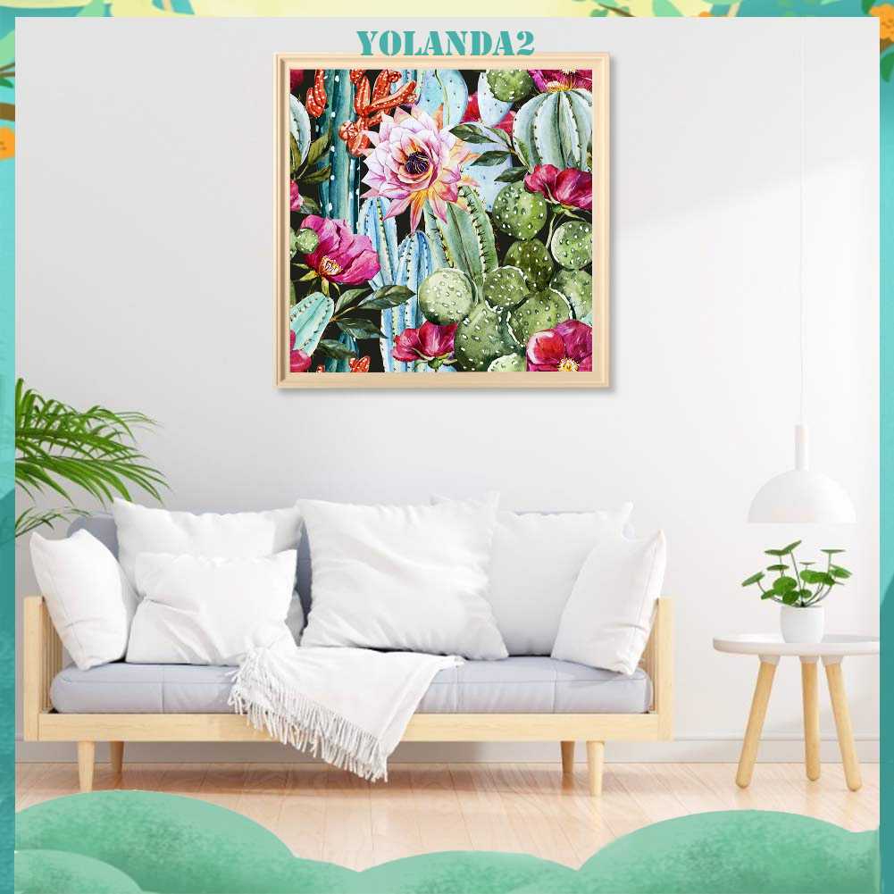 Tranh Đính Đá Kim Cương Toàn Bộ 5D DIY Hình Vẽ Cây Xương Rồng Trang Trí Nhà Cửa