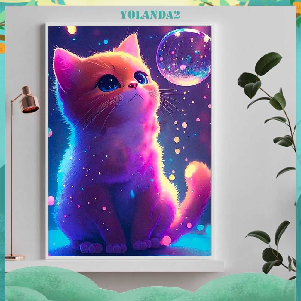 Tranh Đính Đá Kim Cương Toàn Bộ 5D DIY Hình Vẽ Mèo Trang Trí Nhà Cửa