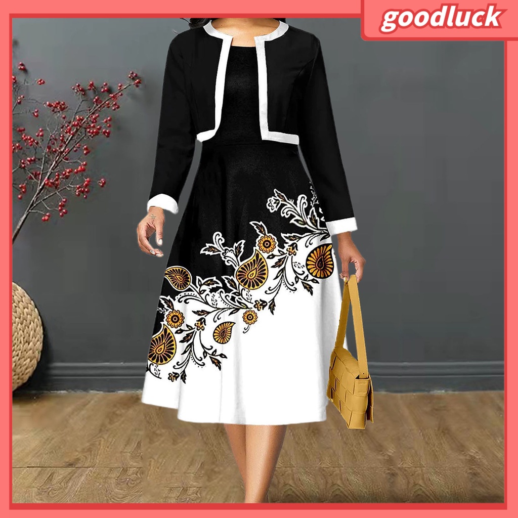 Bộ Đầm 2 Món Dáng Chữ A Tay Dài Màu Sắc Tương Phản Thời Trang Cho Nữ