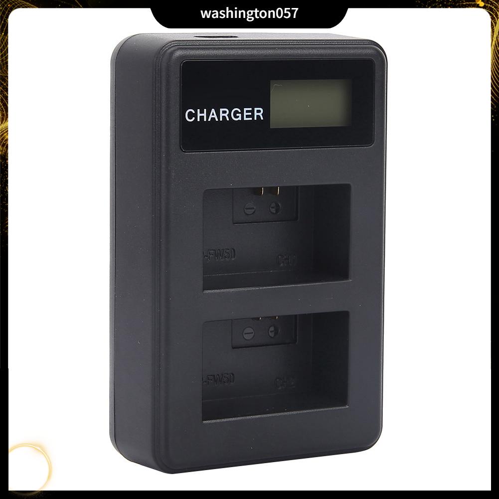 Washington057 Bộ sạc máy ảnh có hai khe cắm USB di động LCD cho pin NP-FW50