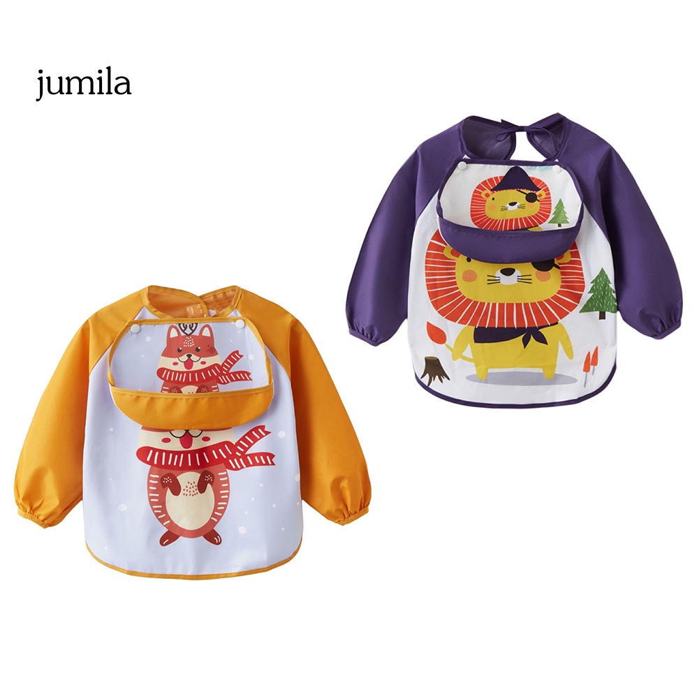 Yếm Ăn Tay Dài Chống Thấm Nước Họa Tiết Hoạt Hình Dành Cho Bé