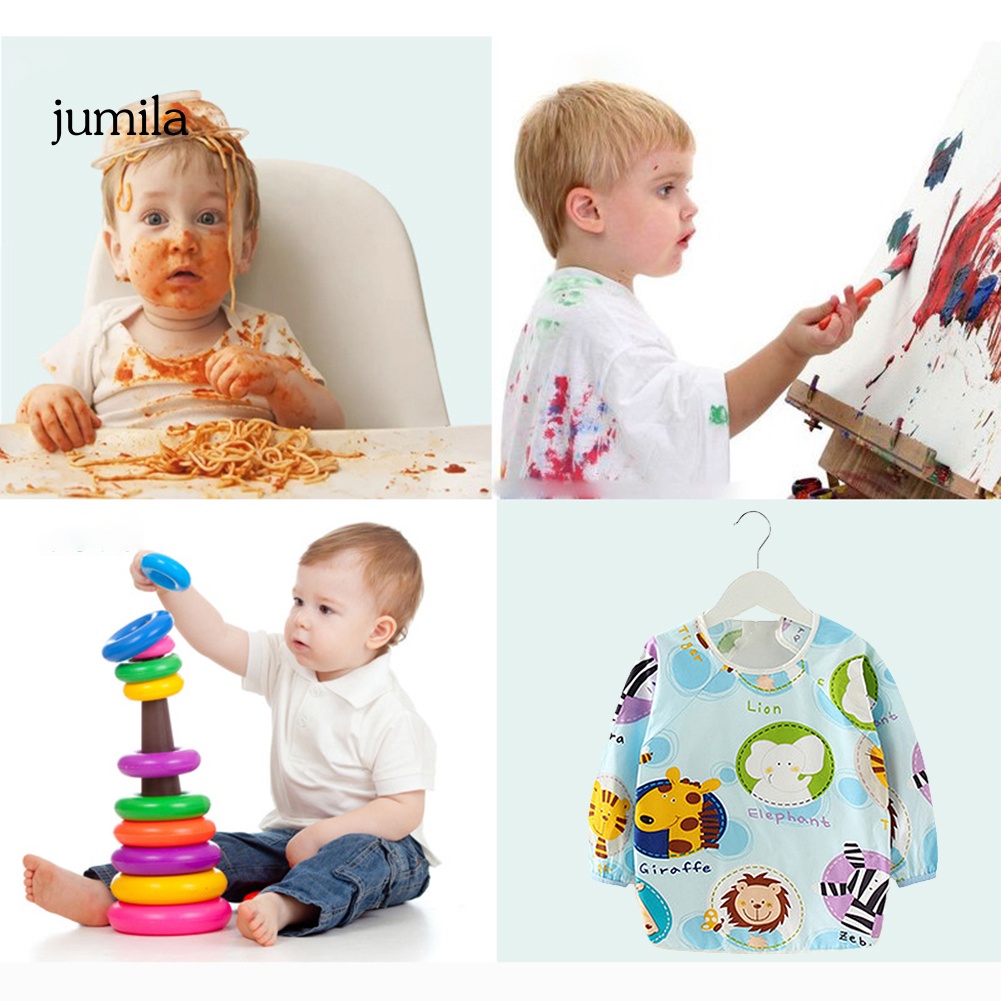 Tạp Dề Tay Dài Chống Nước In Họa Tiết Dễ Thương Unisex Cho Bé Sơ Sinh