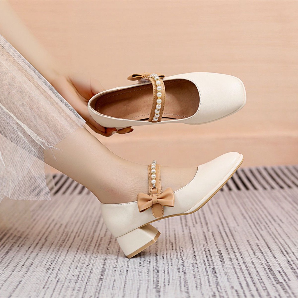 Giày Cao Gót Da Phong Cách Thời Trang Xuân Thu 2023 Dành Cho Nữ