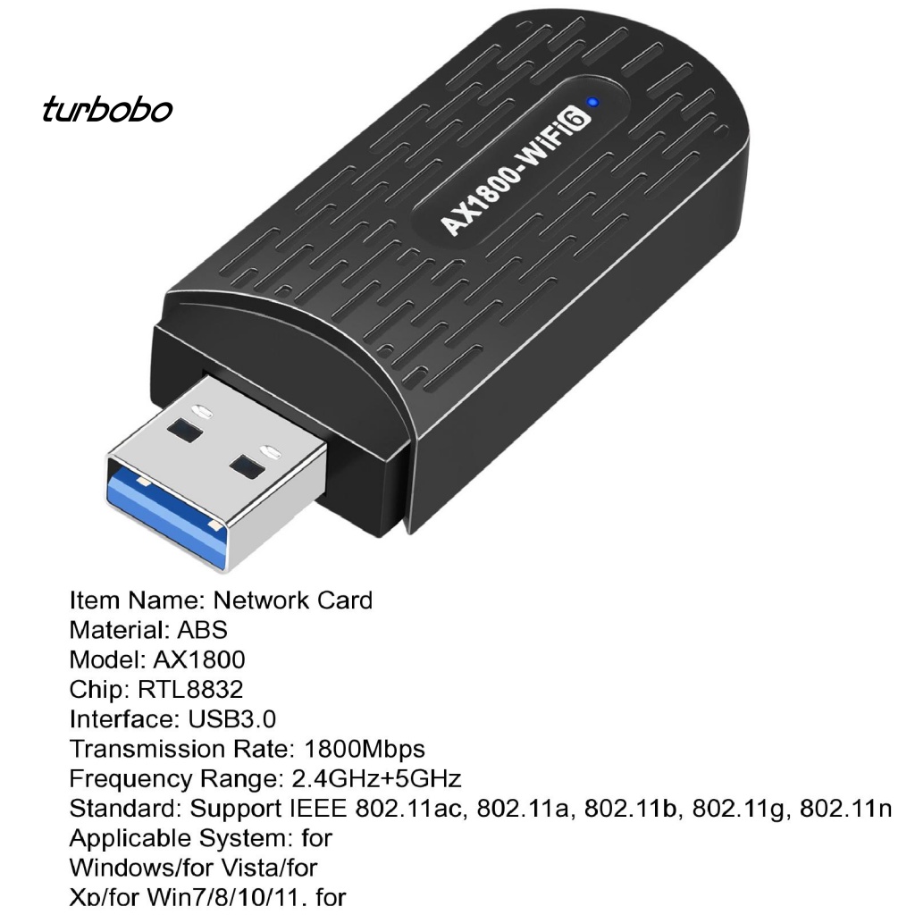 Thẻ Mạng Không Dây turbobo AX1800 Tốc Độ Cao Kết Nối WiFi 6 1800Mbps USB3.0 LAN Ethernet Cho Laptop