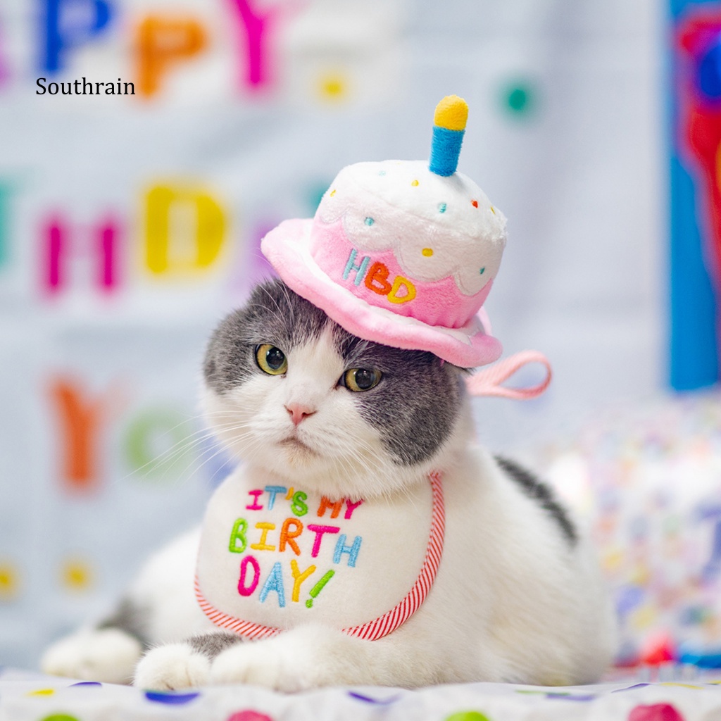 Mũ Đội Sinh Nhật Mềm Mại Thoải Mái In Hình Bánh Kem Hoạt Hình Bắt Mắt Cho Thú Cưng
