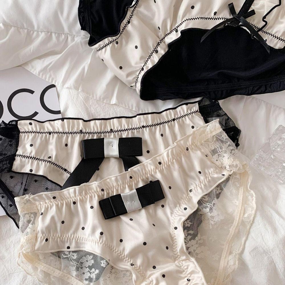 Quần Lót Vải Satin Siêu Mỏng Mềm Mại Phối Ren Và Nơ Phong Cách Hàn Quốc