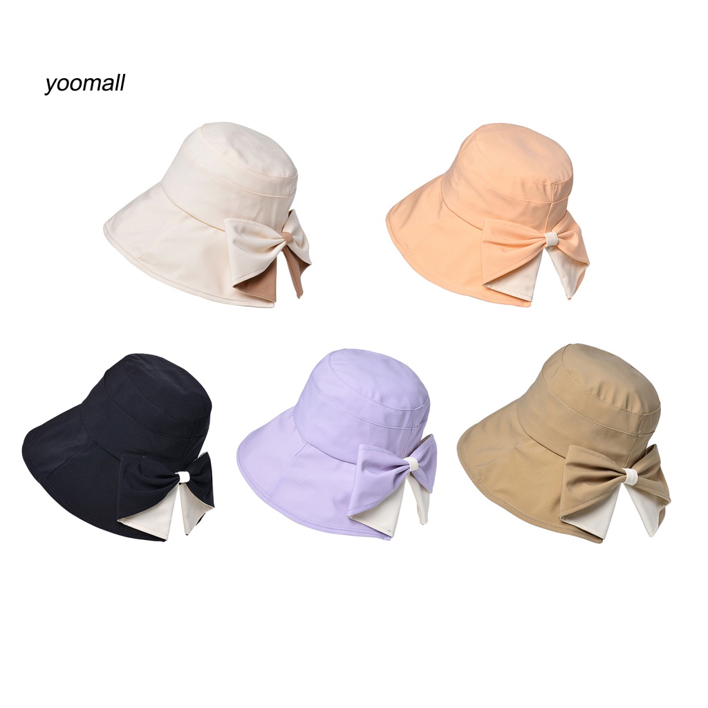 Nón Vành Tròn Phẳng Trang Trí Nơ Che Mặt Chống Nắng Mùa Hè Cho Nữ