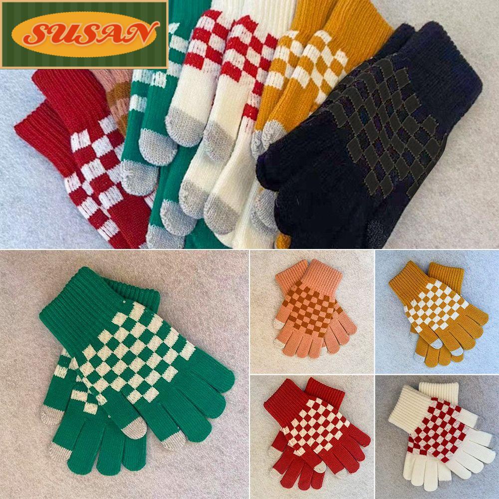 Găng Tay Giữ Ấm Chống Lạnh Họa Tiết Sọc Caro