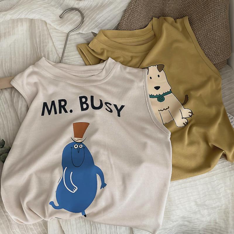 Hàng Có Sẵn Mới Bán Chạy Nhật Bản Hàn Quốc Chất Lượng Tốt!Áo Thun Cotton Mỏng Không Tay Thoáng Khí In Họa Tiết Hoạt Hình Cho Bé