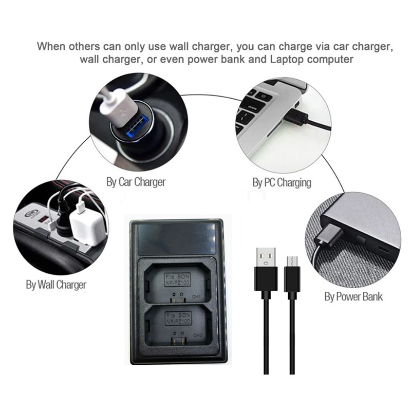 Bộ Sạc Pin USB Kép NP-FZ100 Cho Máy Ảnh Sony A7III A7RIII A7373 A7R3 A9 A7R4 A7RM4 A6500