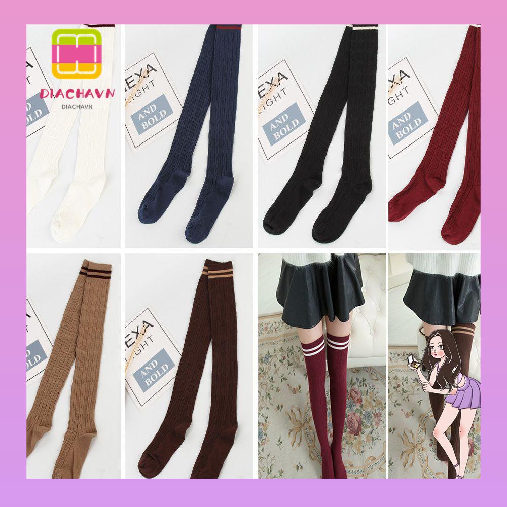 Vớ Cotton Dệt Kim Dài Qua Gối Họa Tiết Kẻ Sọc Thời Trang