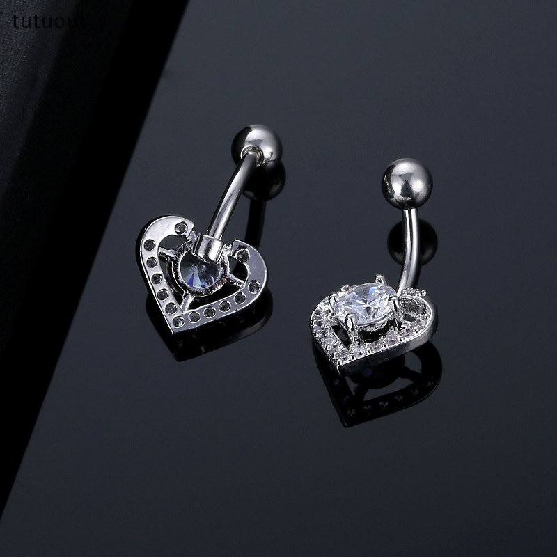 Khuyên Rốn Bằng Thép Không Gỉ Hình Trái Tim Đính Đá Zircon Thời Trang Dành Cho Cả Nam Và Nữ